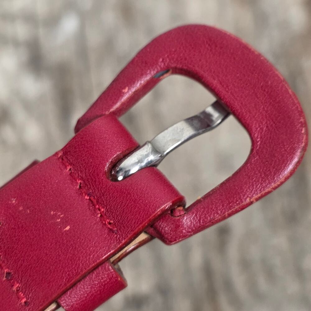 VNT Talbots Womens Size L Red Genuine Leather Belt Made in Italy Covered Buckle - Picture 5 of 8